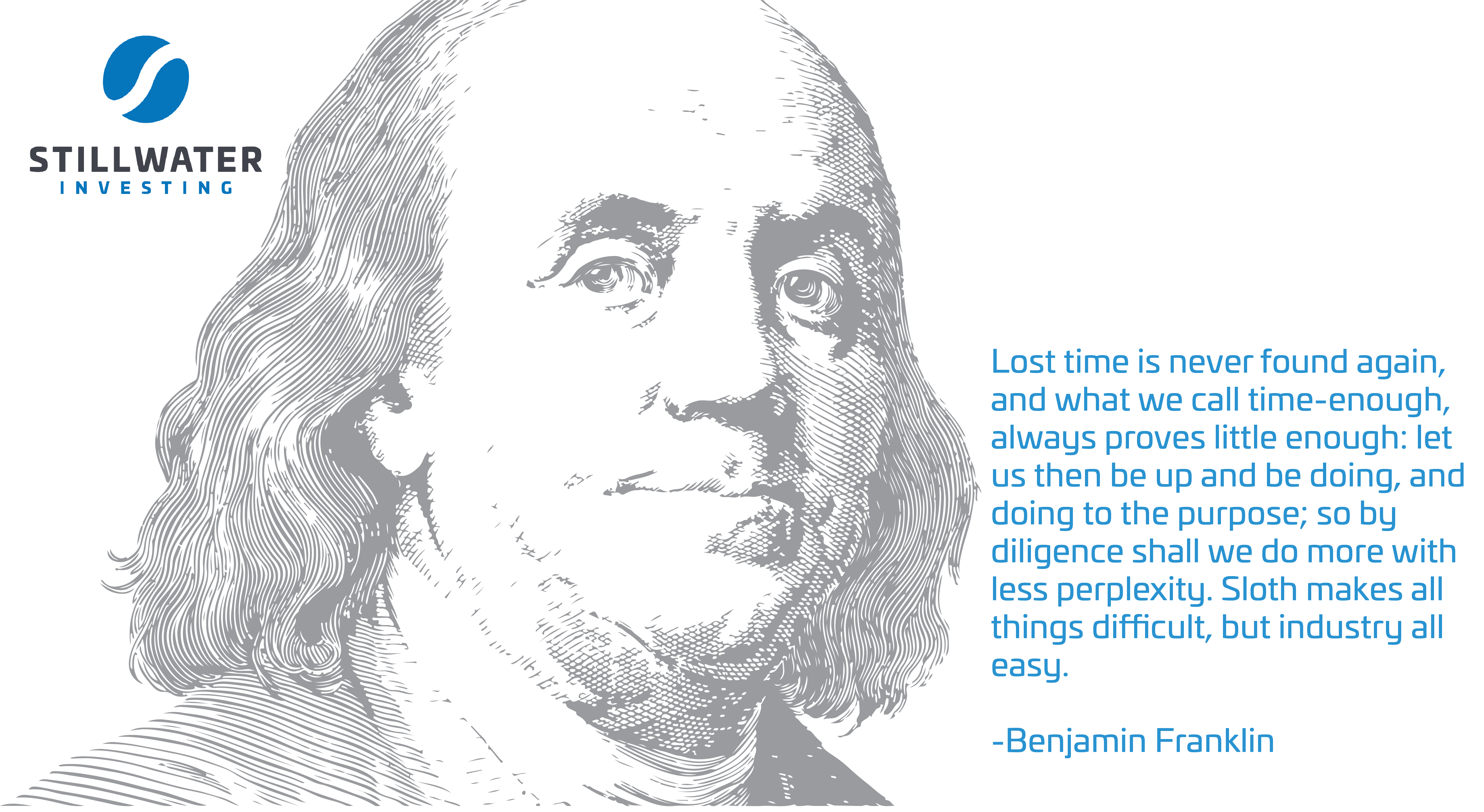 Drawing of Benjamin Franklin with quote.