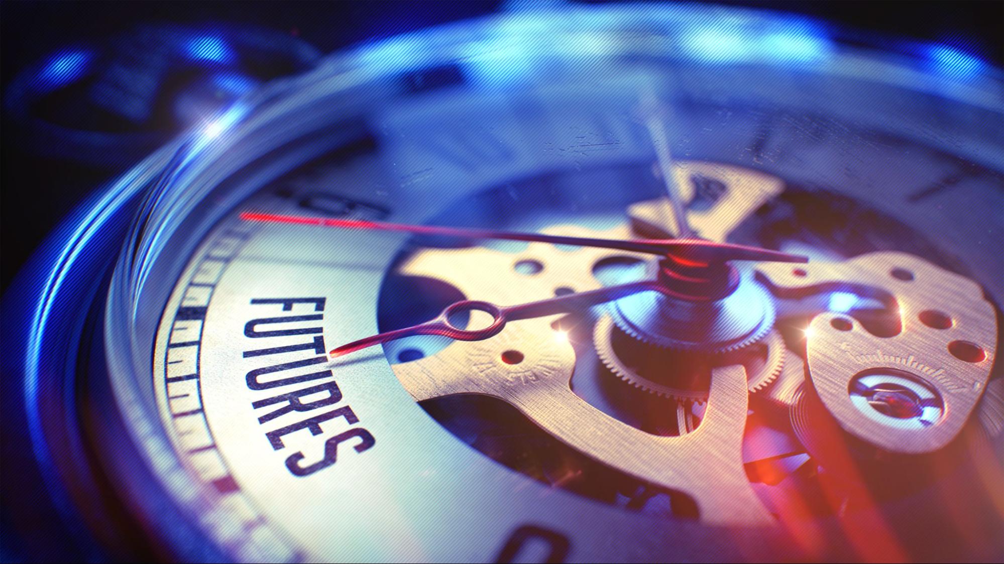 Timepiece that says futures Stopwatch ticking towards futures.